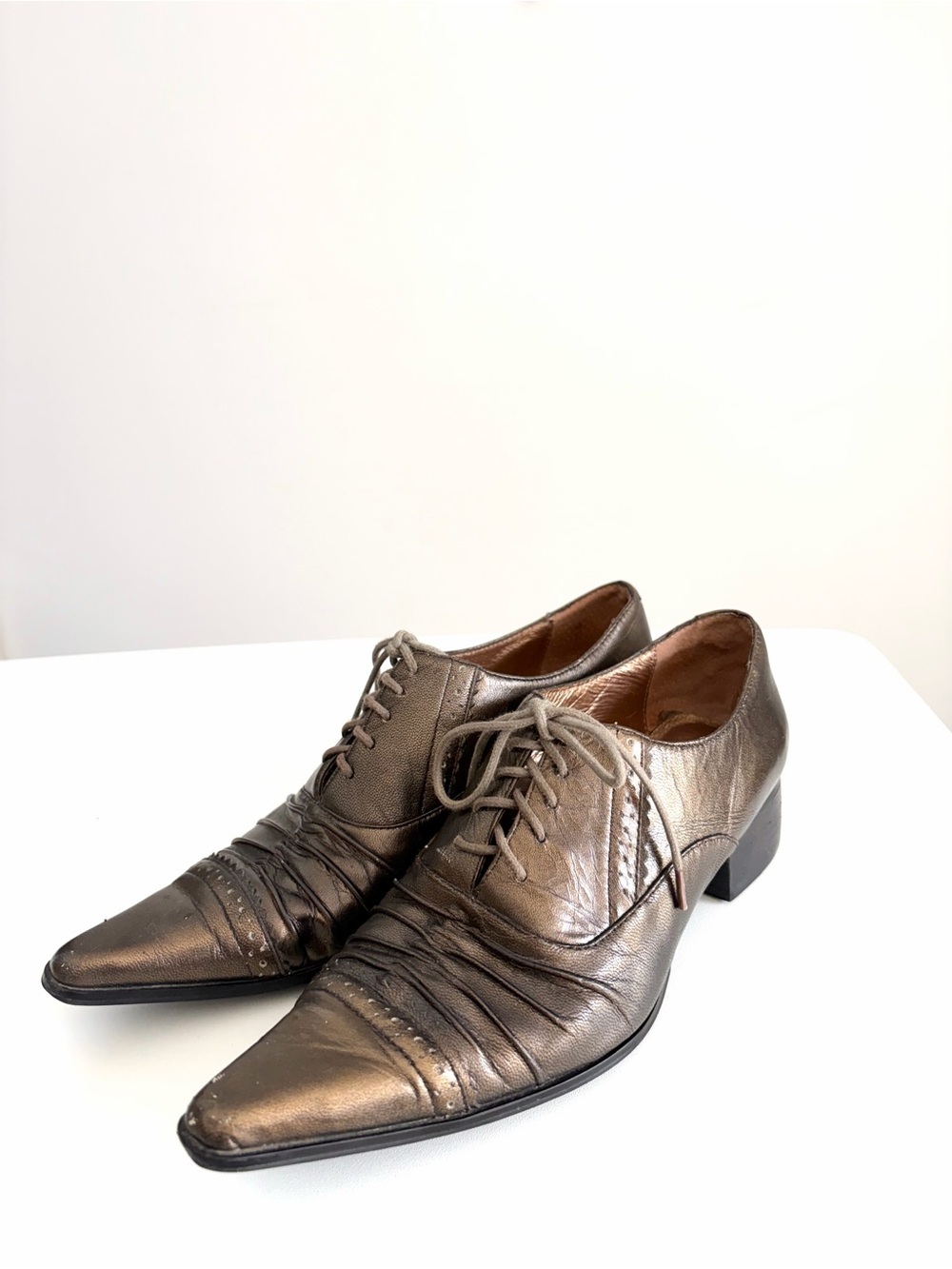 Vintage Fugitive Metallic Leather Oxfords - Whimsigoth Academia- Size 37